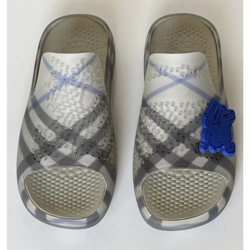 Burberry Mens Stingray Rubber Lichen IP Check Sandals 12 (45) 8088962 NIB $550